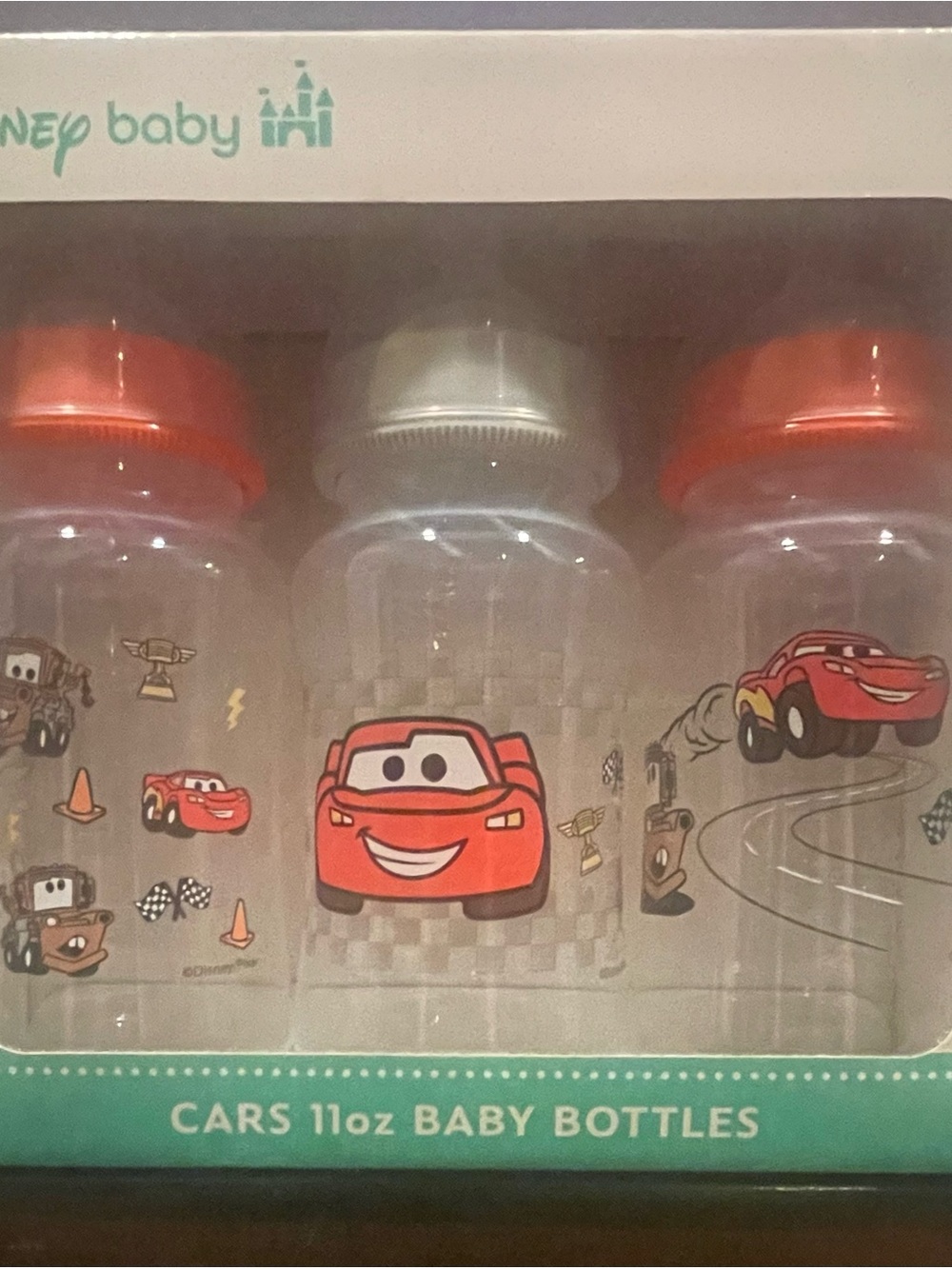 Disney Cars Baby Bottle Set with Red Caps and Clear Bottles